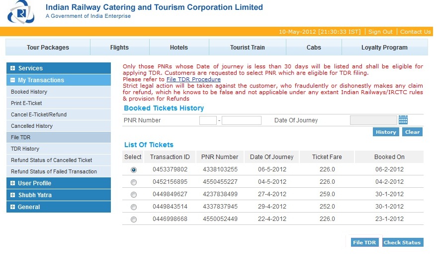 How to File TDR in IRCTC App